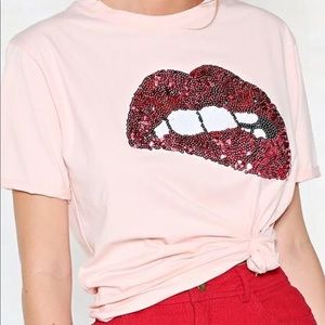 Nasty Gal Mouth Off Sequin Tee, size Small